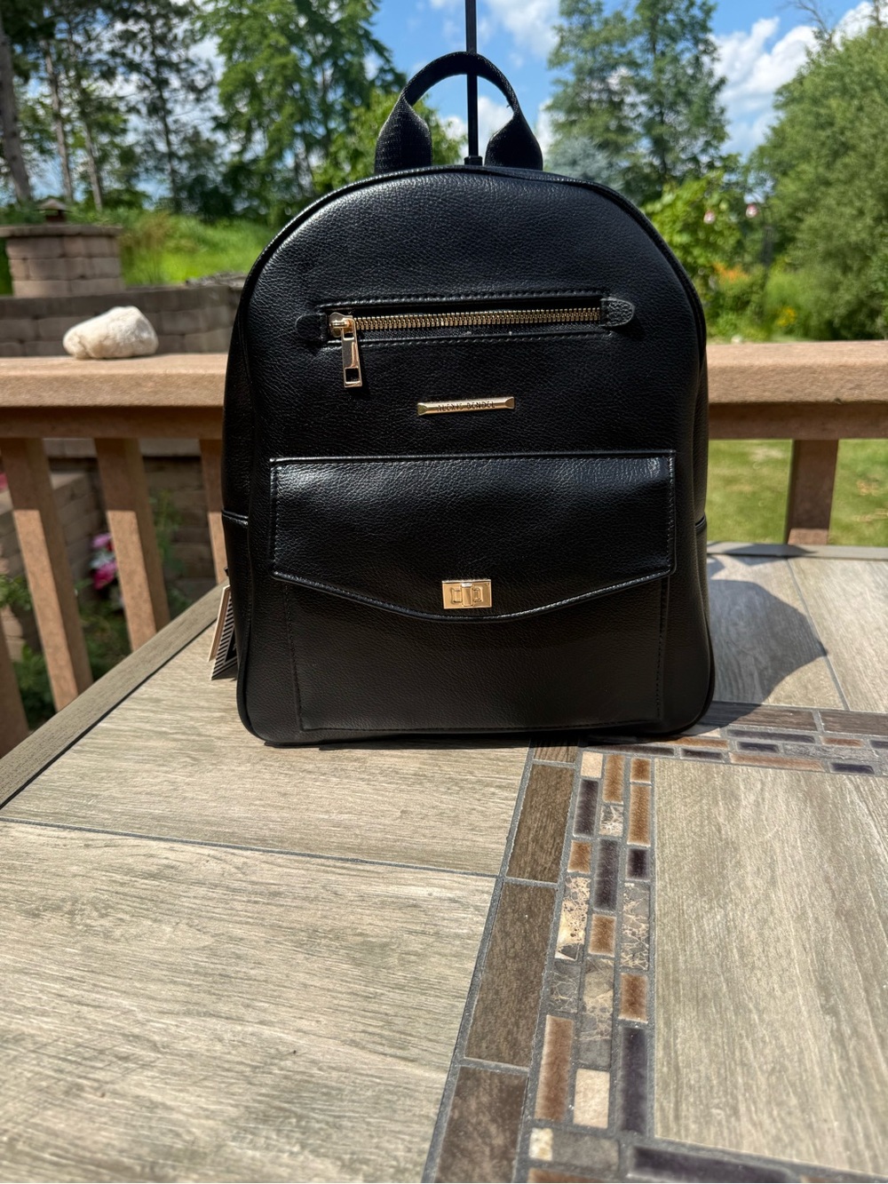 NWT Alexis Bendel black pebbled vegan leather fashion backpack